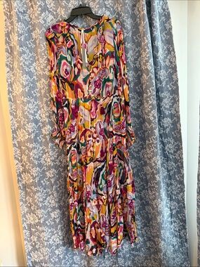 Anthropologie Multicolor Abstract Floral Tiered Maxi Dress